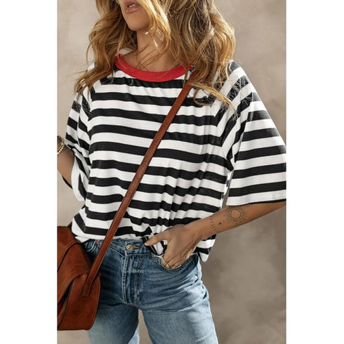 'Juno' Striped Black & White T-Shirt - Celes Fashion